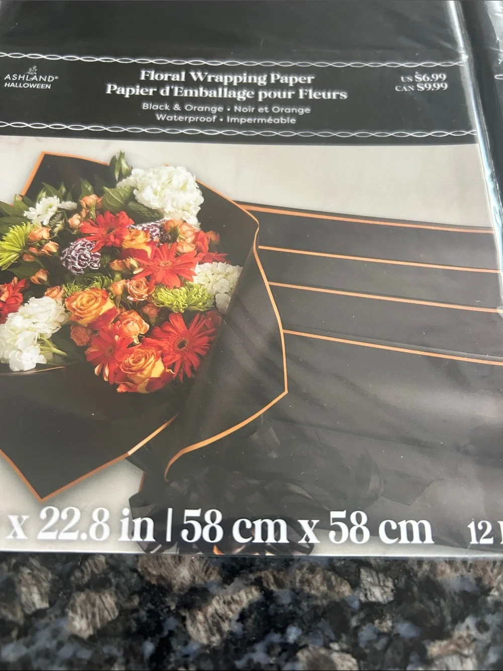ASHLAND FLORAL BLACK & ORANGE WRAPPING PAPER LOT OF 2 NWT